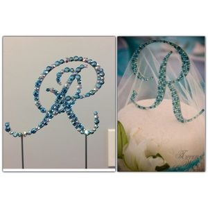 “Removing Soon” Swarovski Monogram “R” in Blues by Toppers w/Glitz